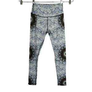 YMI Performance Fitted Leggings Women Size M Blue Printed Yoga Workout Athletic